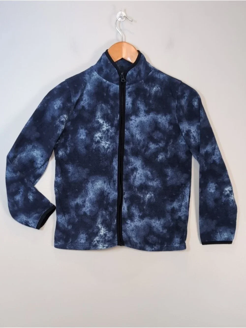 OshKosh Bgosh Boys Blue Tie Dye Fleece Jacket Size 12 Full Zip Mock Neck Sweater